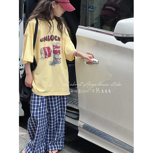 孫小美kids格紋排釦女童休閒褲2025新款兒童春夏裝褲子大童濶腿褲