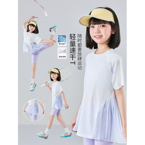 女童速乾短袖夏季新款女大童運動T恤冰絲兒童訓練衣羽毛球服上衣