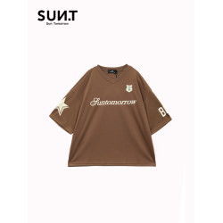 suntomorrow童裝美式復古潮流印花短袖T恤女童夏季中大童寬松上衣