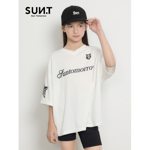 suntomorrow童裝美式復古潮流印花短袖T恤女童夏季中大童寬松上衣