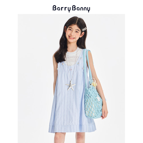 BarryBanny女童立體花背心裙2025夏季新款兒童女孩裙子無袖連衣裙