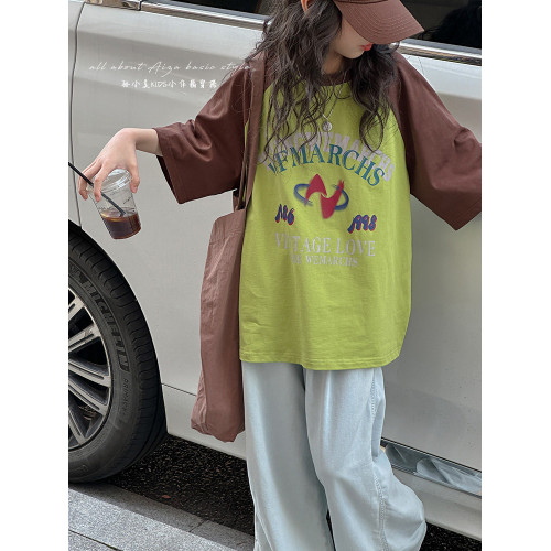 插肩袖女童夏季短袖T恤2025新款兒童洋氣上衣女大童寬鬆半袖打底t