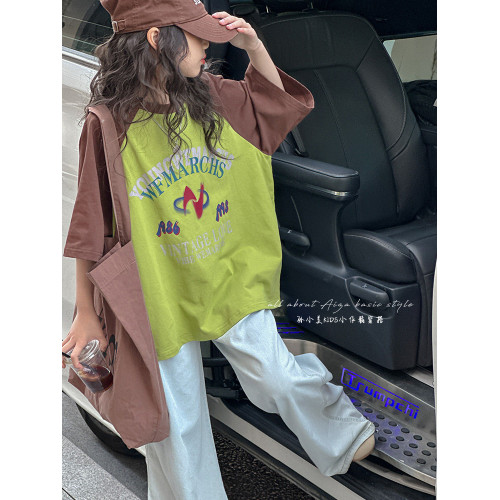 插肩袖女童夏季短袖T恤2025新款兒童洋氣上衣女大童寬鬆半袖打底t