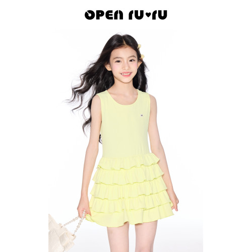 opennunu女童花邊無袖背心裙夏季兒童設計感蛋糕裙圓領親膚連衣裙