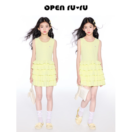 opennunu女童花邊無袖背心裙夏季兒童設計感蛋糕裙圓領親膚連衣裙