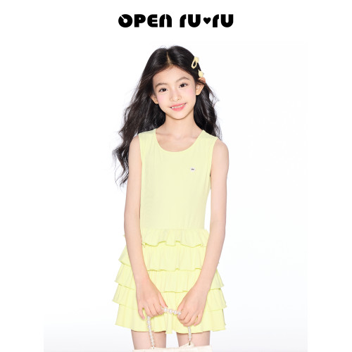 opennunu女童花邊無袖背心裙夏季兒童設計感蛋糕裙圓領親膚連衣裙