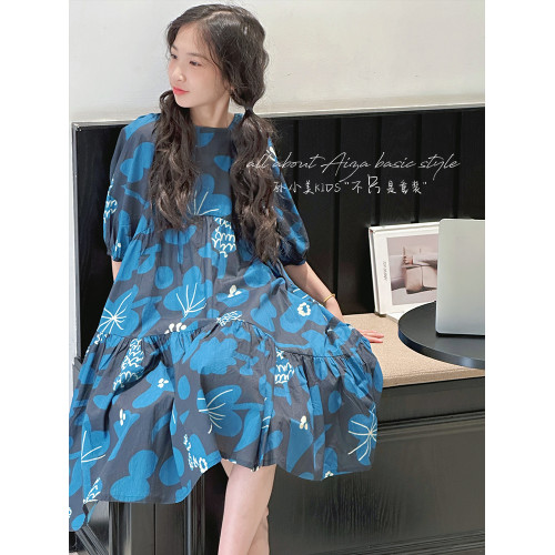 孫小美kids法式女童短袖連衣裙2025夏裝新款兒童碎花裙子氣質長裙