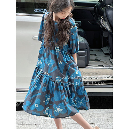 孫小美kids法式女童短袖連衣裙2025夏裝新款兒童碎花裙子氣質長裙