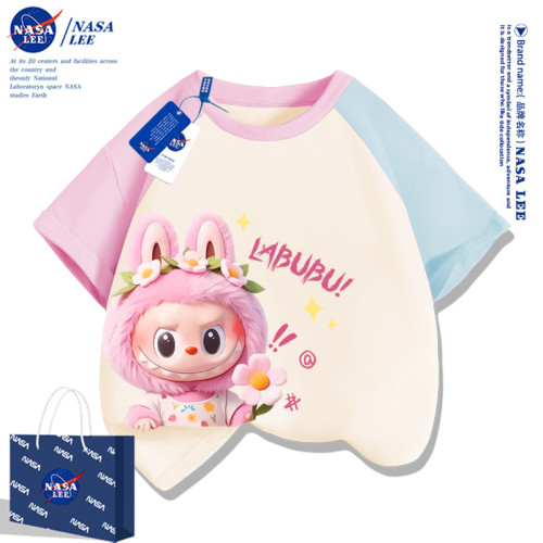 NASA女童純棉t恤短袖2025新款夏季童裝洋氣女孩衣服兒童半袖上衣