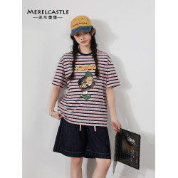【CC家居控】女童短袖t恤女孩卡通條紋衣服女大童上衣C3216B