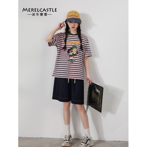 【CC家居控】女童短袖t恤女孩卡通條紋衣服女大童上衣C3216B
