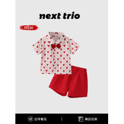 Next trio男童套裝夏2025新款短袖英倫風周嵗禮服男寶巨好看夏裝
