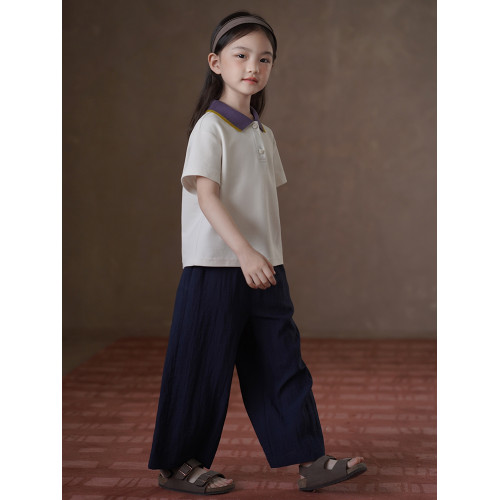 哈齒童裝兒童日系藏青色長褲女童直筒褲百搭親膚莫代爾休閒褲女孩