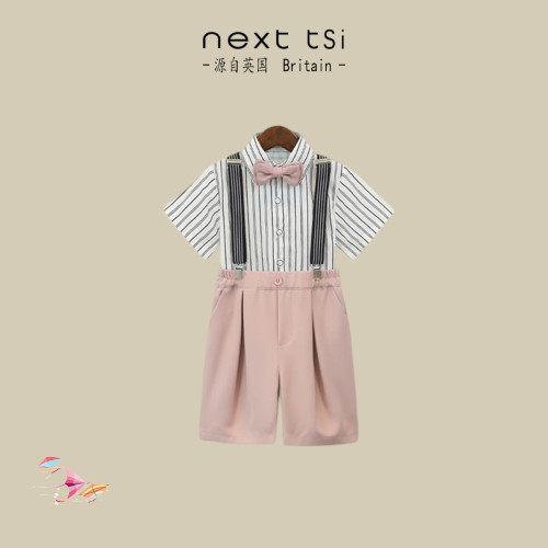 next tsi男童夏季小禮服套裝花童婚禮背帶褲兒童主持人紳士演出服