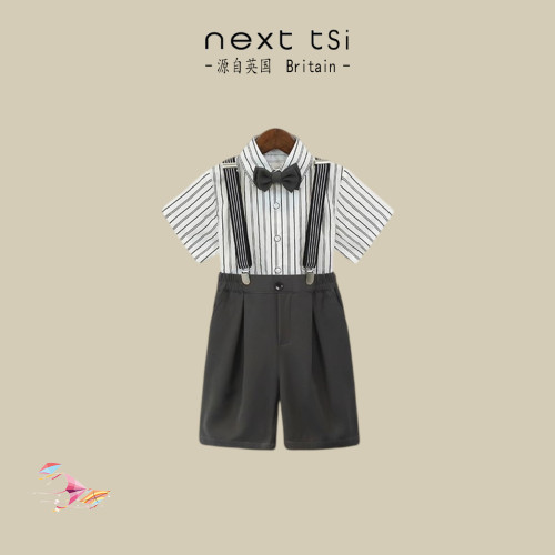 next tsi男童夏季小禮服套裝花童婚禮背帶褲兒童主持人紳士演出服