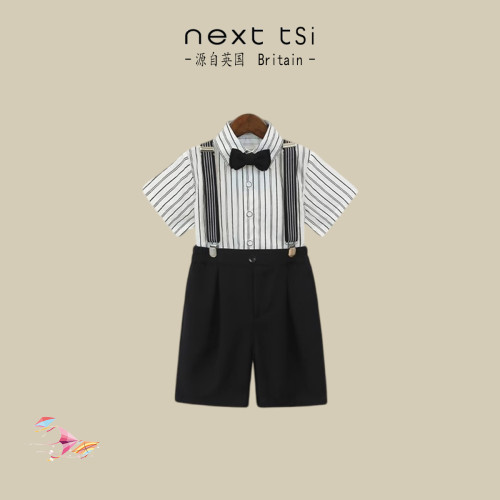 next tsi男童夏季小禮服套裝花童婚禮背帶褲兒童主持人紳士演出服