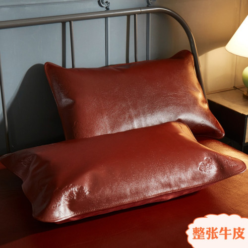 牛皮枕套夏季涼蓆枕蓆單人頭層水牛皮海甯真皮一對軟枕片枕頭整張