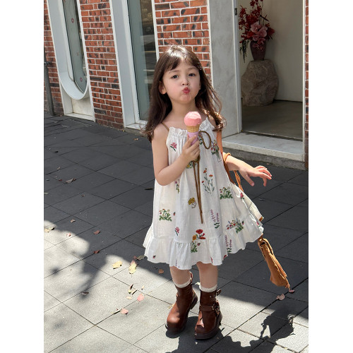 柒號童倉女童韓版碎花吊帶裙連衣裙夏裝新款森系寬鬆海邊裙子潮