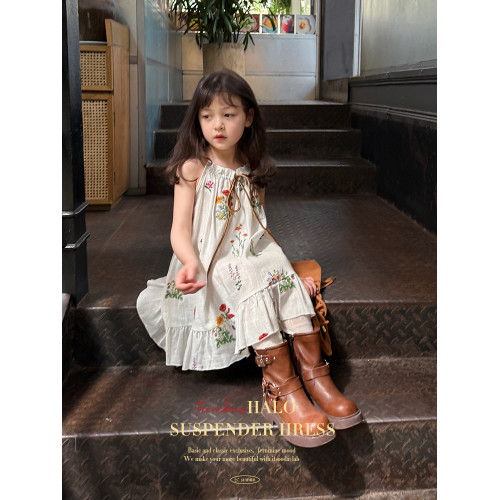 柒號童倉女童韓版碎花吊帶裙連衣裙夏裝新款森系寬鬆海邊裙子潮