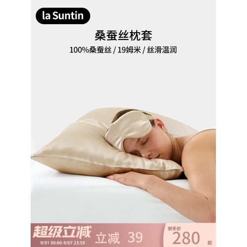 laSuntin100%桑蠶絲刺綉枕套冰涼感柔滑女士雙面真絲純色單衹枕套