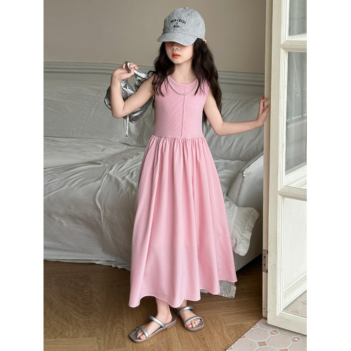 女童黑色連衣裙夏季女大童長裙夏款赫本風小女孩夏裝裙子無袖洋氣