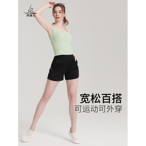梵美人瑜伽褲專業晨跑短褲寬松高腰帶口袋款外穿休閒健身運動褲