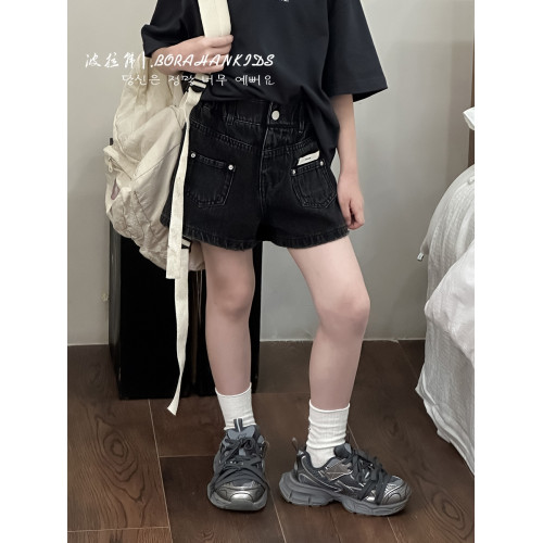波拉韓童裝女童夏季牛仔短褲2025女孩洋氣熱褲子兒童中大童三分褲