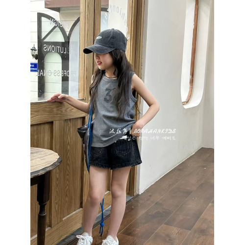 波拉韓童裝女童夏季牛仔短褲2025女孩洋氣熱褲子兒童中大童三分褲
