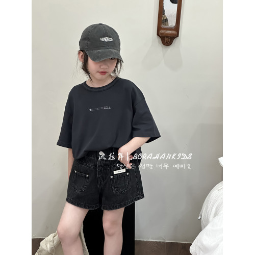 波拉韓童裝女童夏季牛仔短褲2025女孩洋氣熱褲子兒童中大童三分褲