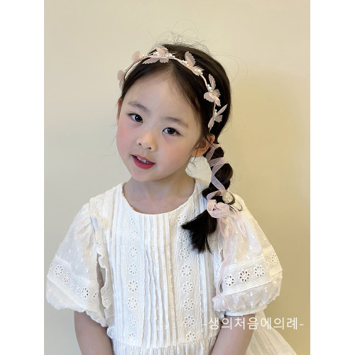 蝴蝶仙子 氣珍珠飄帶髮箍兒童頭箍女童頭飾女孩壓髮不勒頭髮飾