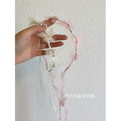 蝴蝶仙子 氣珍珠飄帶髮箍兒童頭箍女童頭飾女孩壓髮不勒頭髮飾