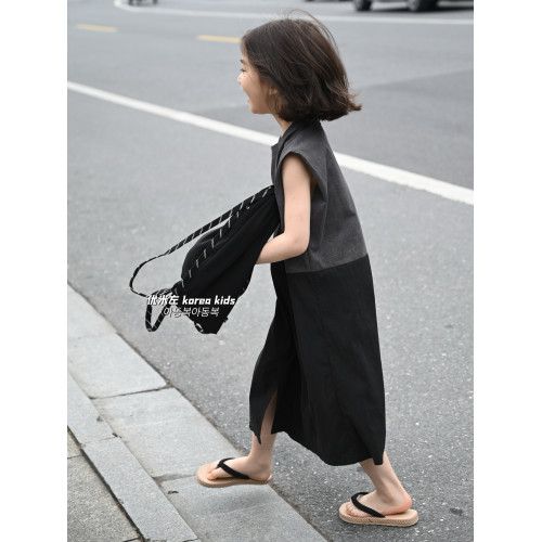 波拉bora韓國童裝夏裝2025新款女童夏季連衣裙拼接時髦兒童T恤裙