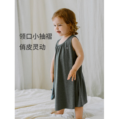 Nest Designs竹纖維純色連衣裙女童家居服彈力兒童裙子A字裙睡裙