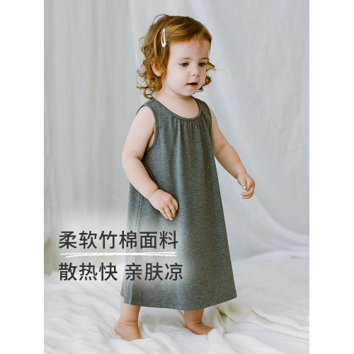 Nest Designs竹纖維純色連衣裙女童家居服彈力兒童裙子A字裙睡裙