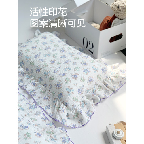 夏季荷葉邊全棉紗布卡通兒童枕套純棉女寶寶乳膠枕頭套枕芯套枕巾