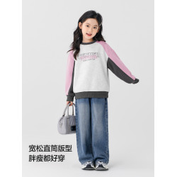 左西女童加絨牛仔褲兒童加厚褲子直筒褲2025新款中大童秋冬款長褲