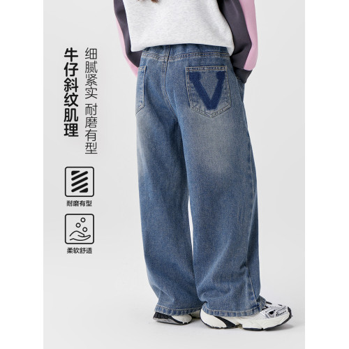 左西女童加絨牛仔褲兒童加厚褲子直筒褲2025新款中大童秋冬款長褲