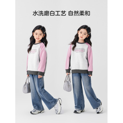 左西女童加絨牛仔褲兒童加厚褲子直筒褲2025新款中大童秋冬款長褲