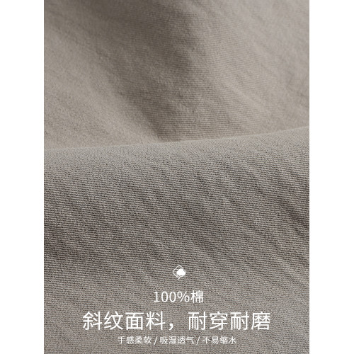 春季日系復古褶皺純棉卡其色濶腿褲寬松純色透氣休閒九分褲蘿蔔褲