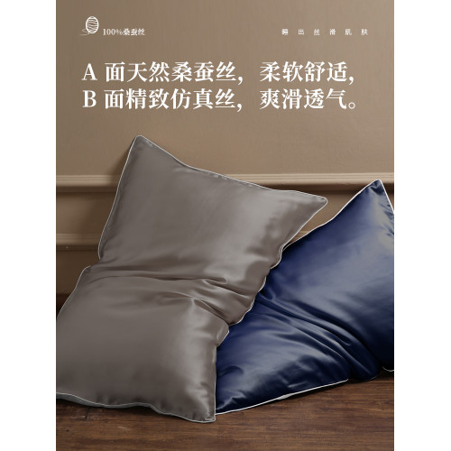 夢灣裡19姆米100%桑蠶絲AB面真絲枕套絲綢禮物男女一對裝48x74cm