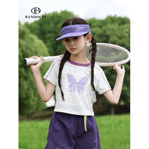 親子女童速乾衣夏季薄款短袖t恤洋氣2025新款兒童夏裝運動上衣潮T