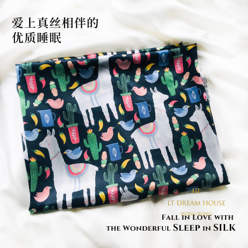 真絲枕套雙面桑蠶絲22姆米重磅輕奢原創插畫設計可愛羊駝印花兒童