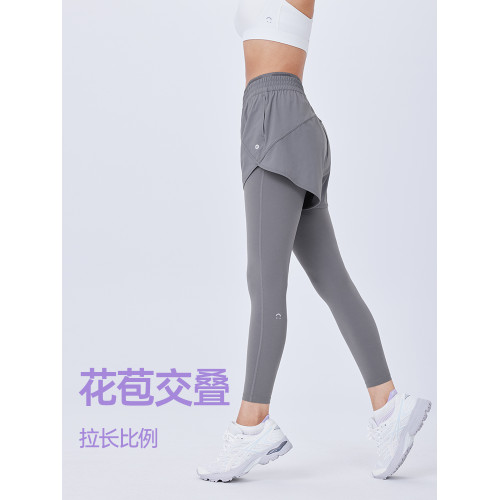 JSC假兩件防曬涼感健身褲運動帶口袋高腰提臀防走光戶外運動褲女