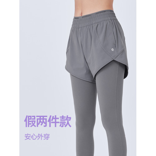 JSC假兩件防曬涼感健身褲運動帶口袋高腰提臀防走光戶外運動褲女