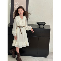 小叮尤尤女童長袖連衣裙2026秋季新款中大童法式洋氣兒童公主裙