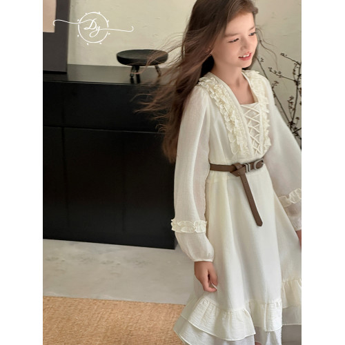 小叮尤尤女童長袖連衣裙2026秋季新款中大童法式洋氣兒童公主裙