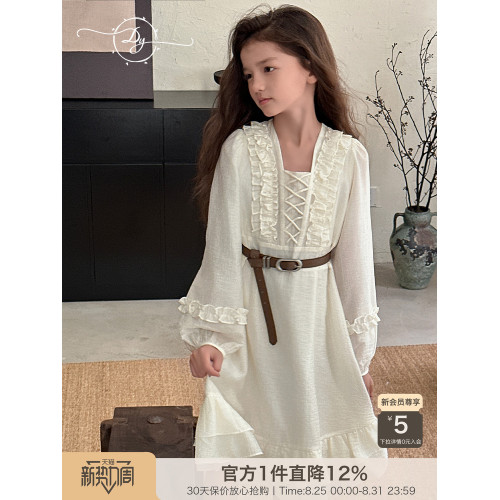 小叮尤尤女童長袖連衣裙2026秋季新款中大童法式洋氣兒童公主裙