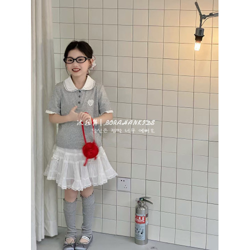 波拉韓女童夏季Polo短袖2025兒童娃娃領半袖t恤夏裝體恤女孩上衣