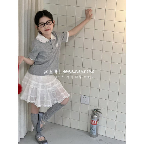 波拉韓女童夏季Polo短袖2025兒童娃娃領半袖t恤夏裝體恤女孩上衣