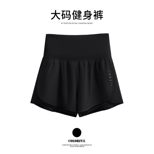 大碼胖MM健身褲女2025春夏季跑步速乾運動褲假兩件防走光三分褲
